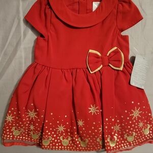 Disney Red Holiday Dress with Gold Accents
